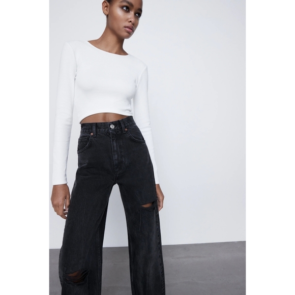 NWT Zara high-waisted wide leg black jeans - Picture 2 of 8